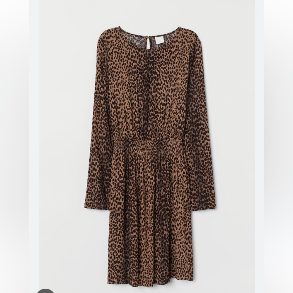 H&M brown leopard print elastic waist dress L